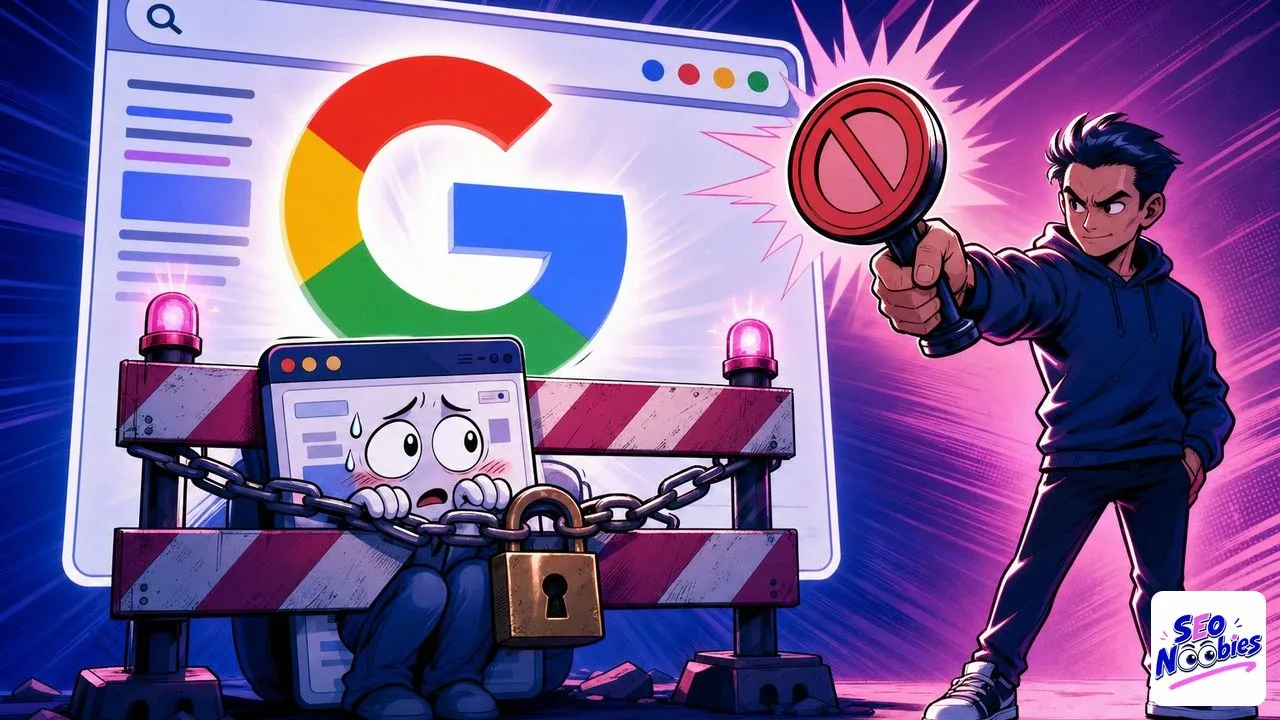 noindex : une page web cachée derrière une barrière que le logo Google révèle malgré tout