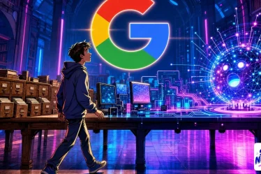 Frise des updates Google, du logo Google aux AI Overviews, de la recherche par mots-clés à la réponse IA