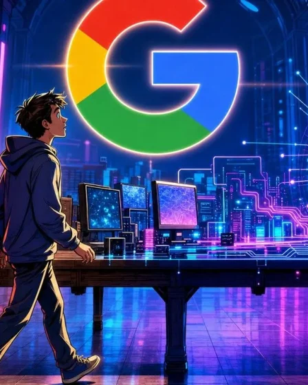 Frise des updates Google, du logo Google aux AI Overviews, de la recherche par mots-clés à la réponse IA