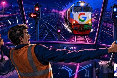 Canonical tag shown as a signalman holding two opposite levers before a Google train