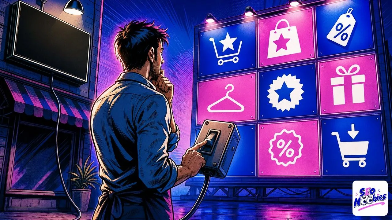 A shop owner hesitating over the switch that cuts their site from AI responses