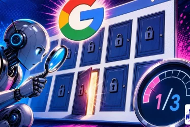 Agentic browsing in PageSpeed: an AI agent scanning a web page on a blue and pink screen