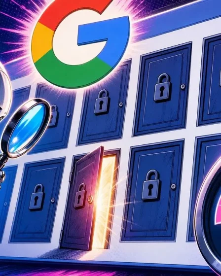 Navigation agentique dans PageSpeed : un agent IA analyse une page web sur un écran bleu et rose