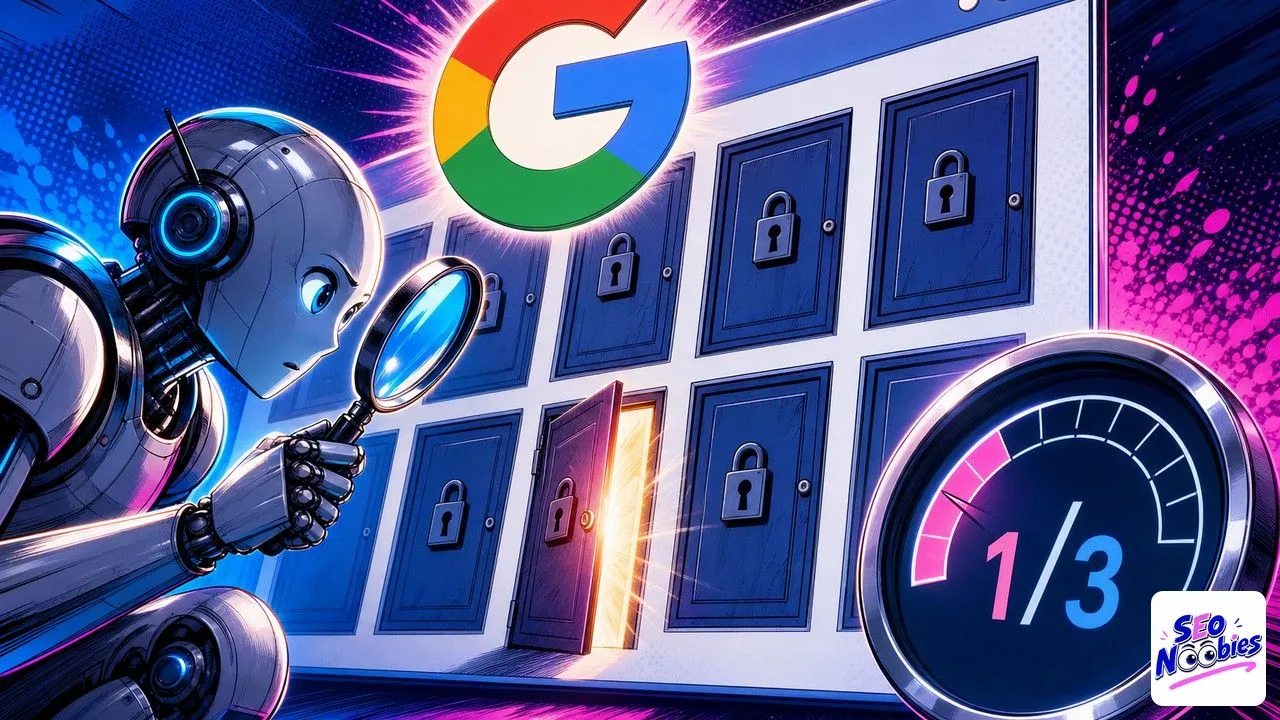Navigation agentique dans PageSpeed : un agent IA analyse une page web sur un écran bleu et rose