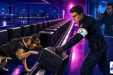 Spam update pictured as a customs dog stopping one suitcase on a moving belt