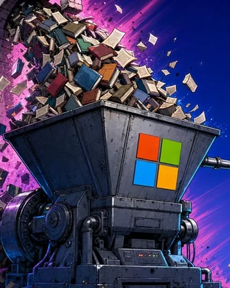 Microsoft Clarity illustré par un aqueduc de livres et un filet d'eau tombant dans un verre