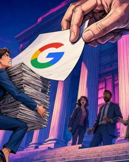 Autorité de la concurrence saisie : pile de journaux face à une feuille signée Google
