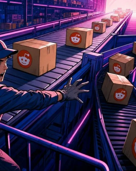 Citations Reddit déviées d'un tapis de tri par un aiguillage vers une zone d'ombre