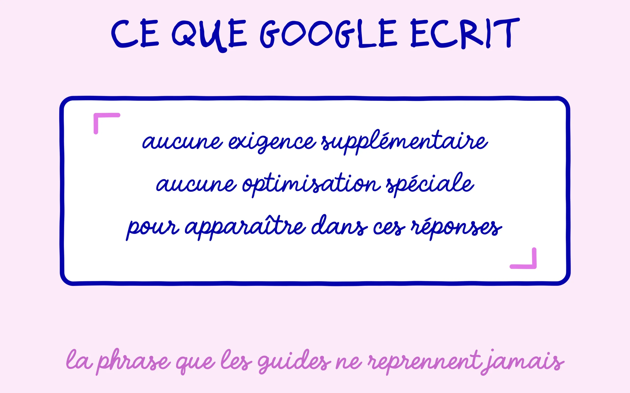 La phrase de Google sur l absence d optimisation speciale a prevoir