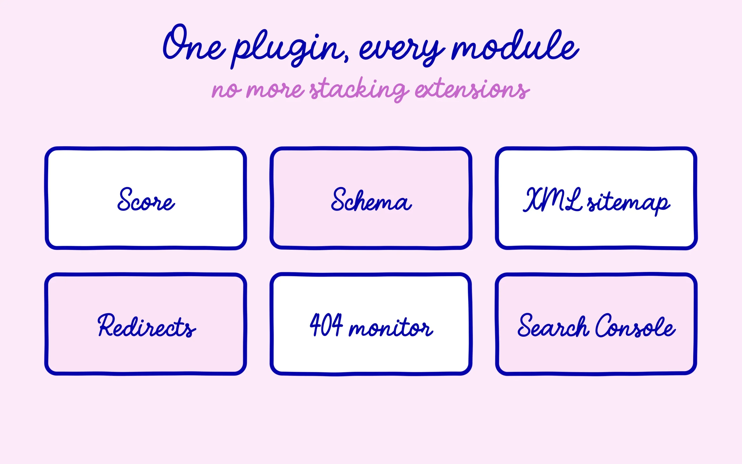 Rank Math bundles every SEO module into one plugin: score, schema, sitemap, redirects, 404, Search Console