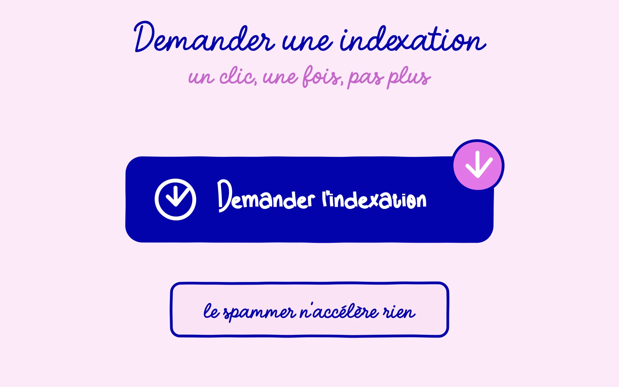 Le bouton Demander une indexation se clique une seule fois par page
