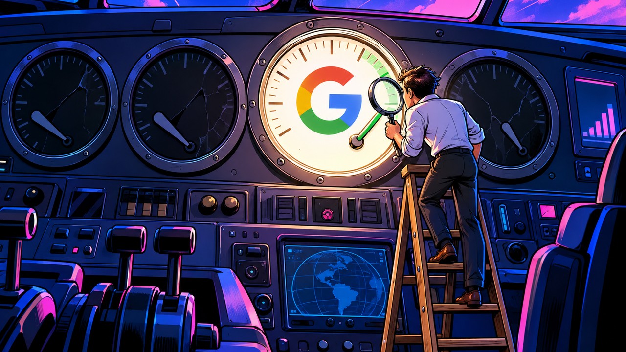 AI impressions read on one lit dial among three dark dials inside a cockpit dashboard