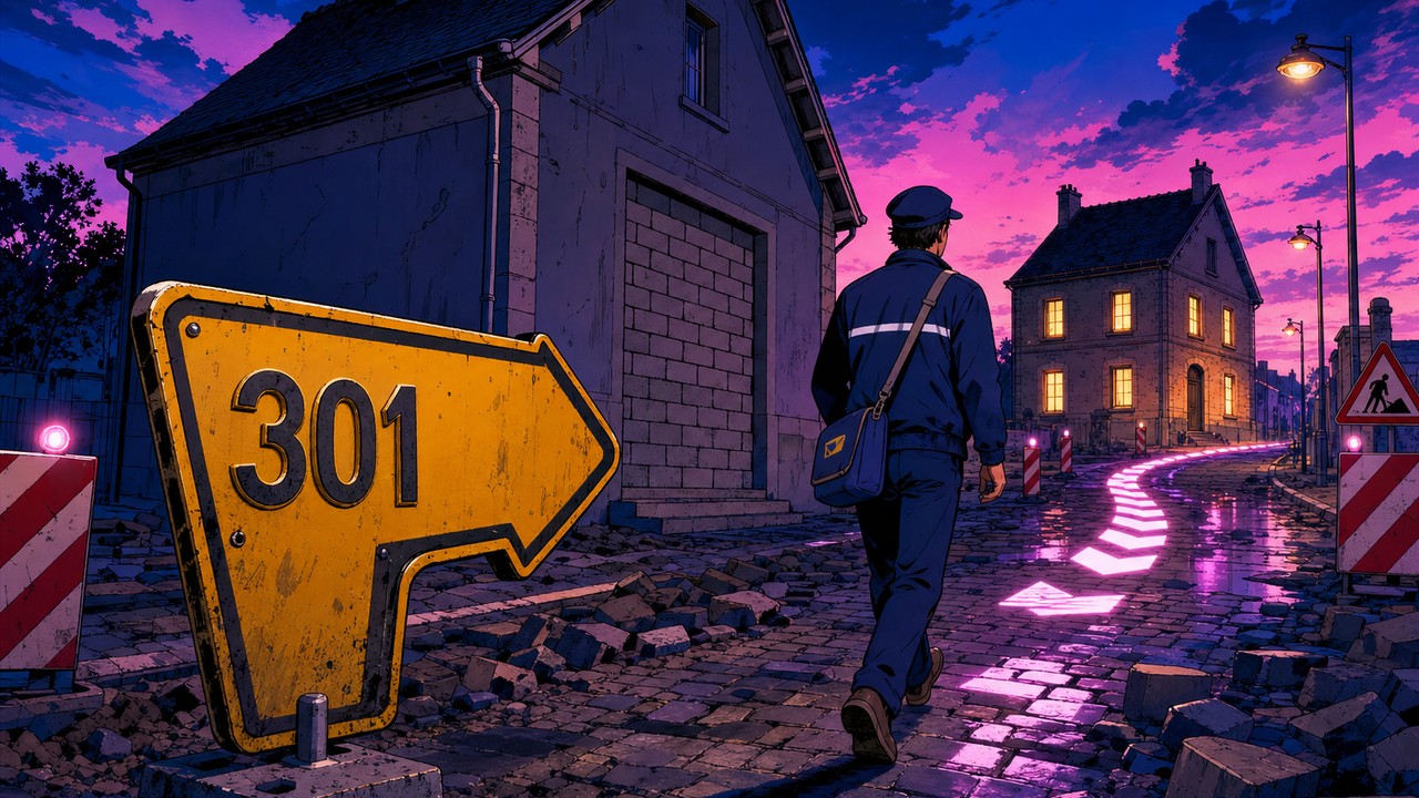 Un panneau de déviation marqué 301 illustrant une redirection 301 vers la nouvelle adresse