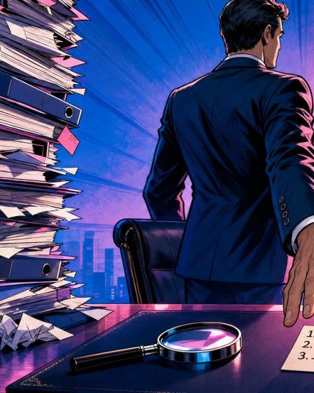 Audit SEO illustré par un rapport épais posé à côté d'une liste de trois actions classées