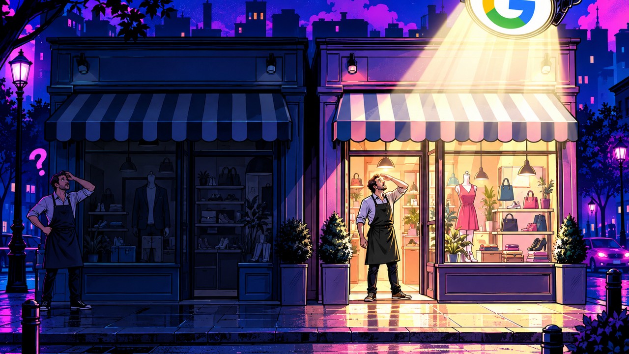 Concurrent sur Google éclairé par un projecteur pendant que la boutique voisine reste dans l'ombre