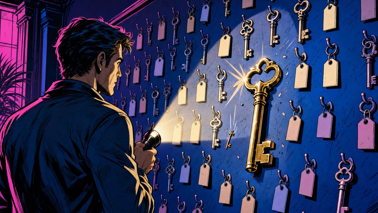 Un mur de clés éclairé à la lampe torche, image des mots de passe d'application WordPress