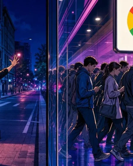 Une commerçante invisible sur Google derrière une vitre, la foule passant de l'autre côté