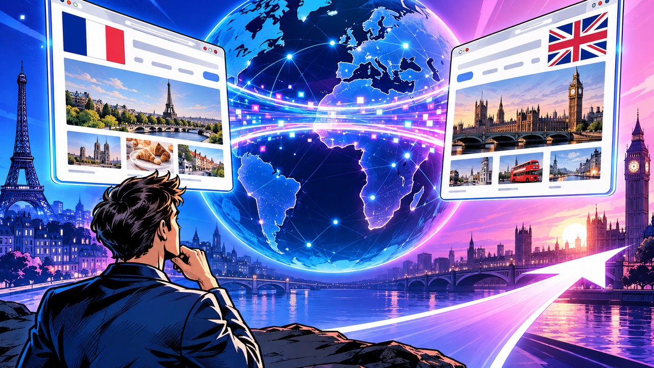 traduire son site en anglais : deux versions d'un même site reliées par un pont numérique entre la France et le Royaume-Uni