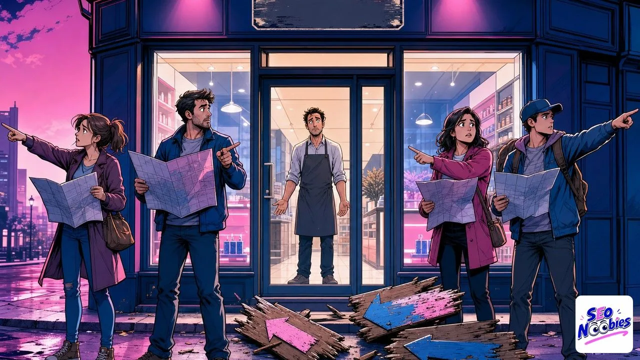 Refonte de site illustrée par une vitrine neuve dont l'adresse a disparu de la rue