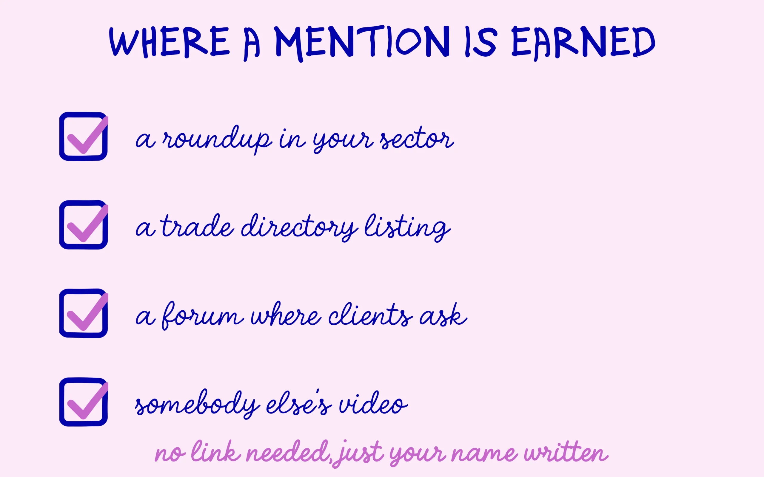 Four places to earn a mention: roundup, directory, forum, video