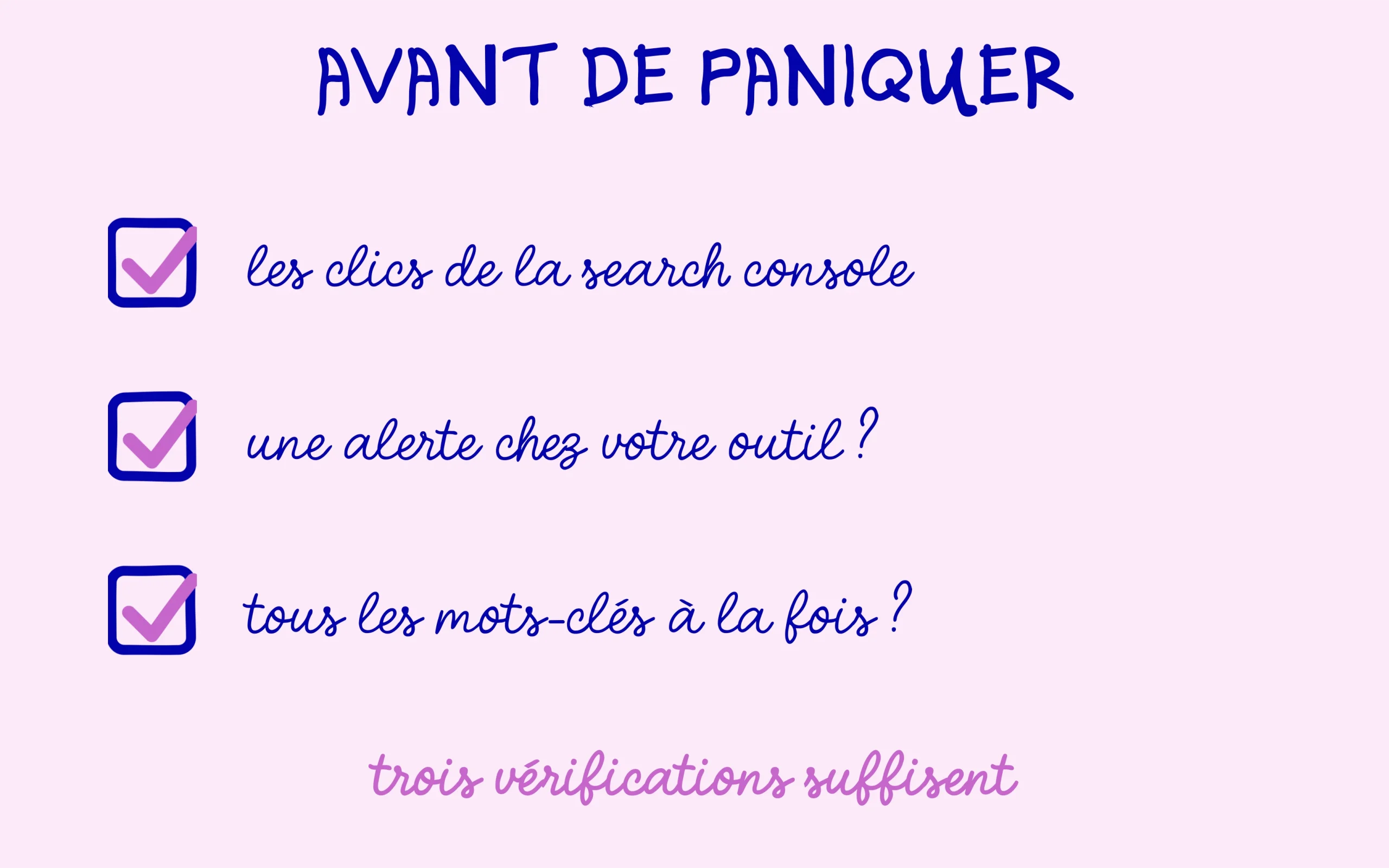 Avant de paniquer : les clics de la Search Console, une alerte chez l'outil, tous les mots-clés à la fois