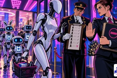 AI agent: a robot with no badge tries to enter a department store filtered by a list of names
