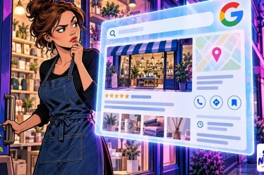 branded search: a shop owner finds Google's AI summary placed in front of her store