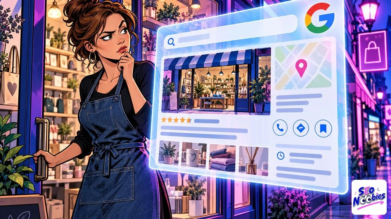 recherche de marque : une commerçante découvre le résumé IA de Google posé devant sa boutique