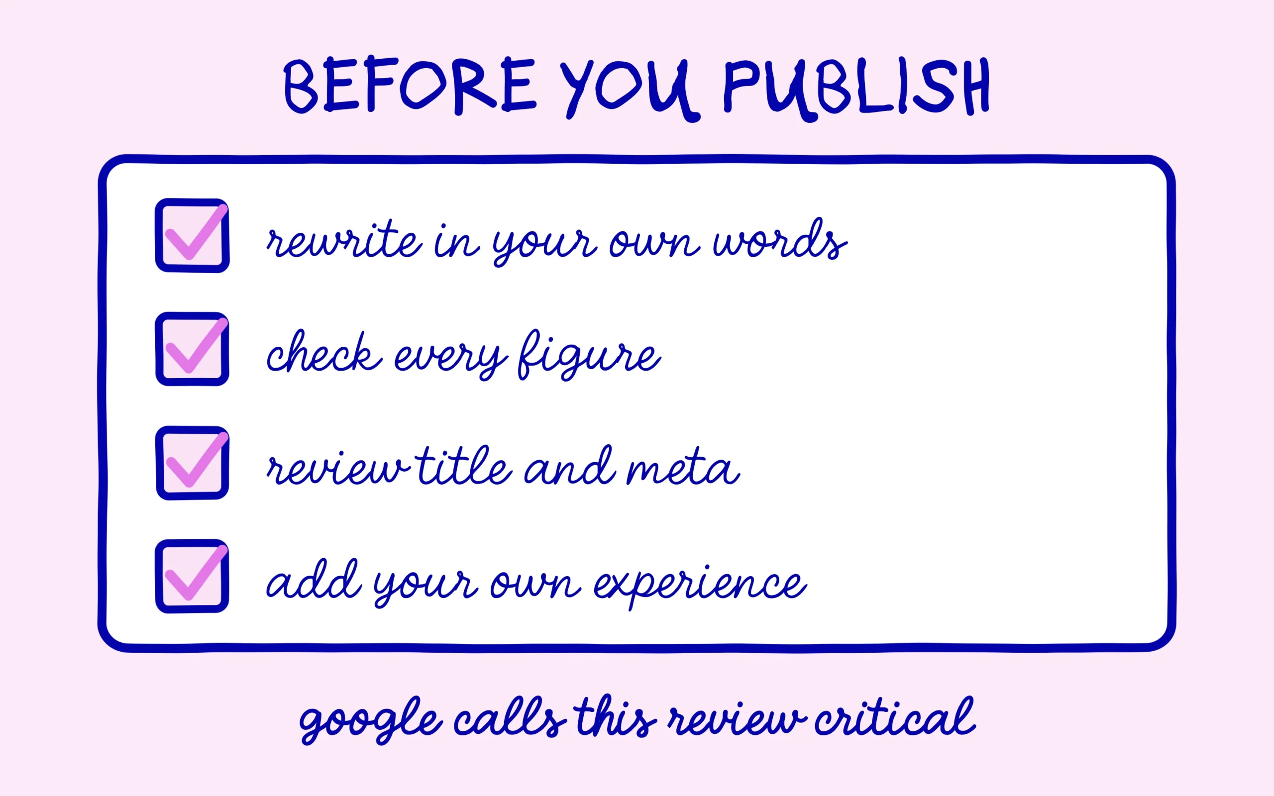 ChatGPT watermark: rewrite, check every figure, review title and meta, add your own experience before publishing